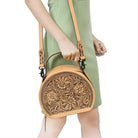 American Darling Women's Round Hand Tooled Leather Canteen Bag ADBGZ809