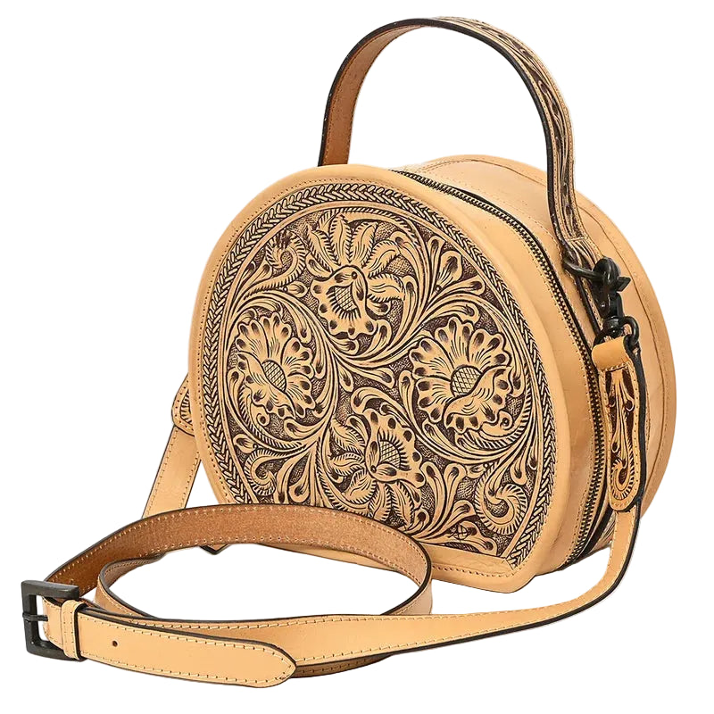 American Darling Women's Round Hand Tooled Leather Canteen Bag ADBGZ809
