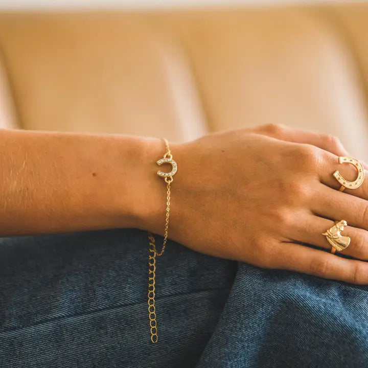 Women's West & Co 18K Gold Plated Dainty Rhinestone Horseshoe Chain Bracelet WC-BR15G