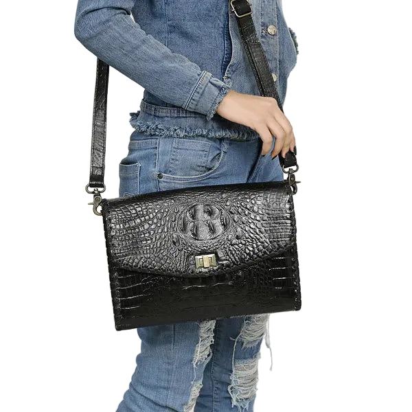 Women's American Darling Black Crocodile Embossed Leather Crossbody ADBG1526