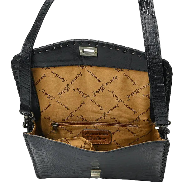 Women's American Darling Black Crocodile Embossed Leather Crossbody ADBG1526