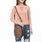 Women's American Darling Round Canteen Crossbody Genuine Leather Bag ADBGA598