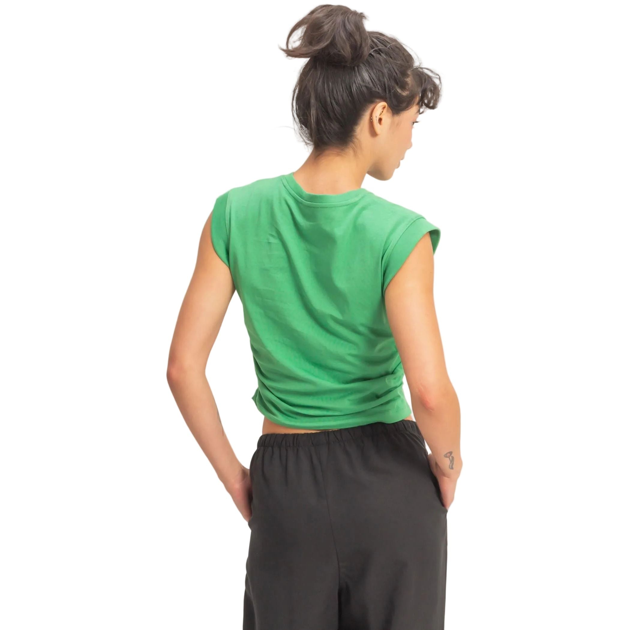 Women's Green Ruched Waist Sleeveless Cotton Top DZ26C520