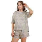 Women's Camo Print Casual Knit Top and Shorts Set NT12458SET