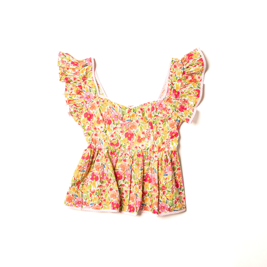 Women's Ruffle Sleeve Floral Peplum Top S5320 - Crazy House Western Wear