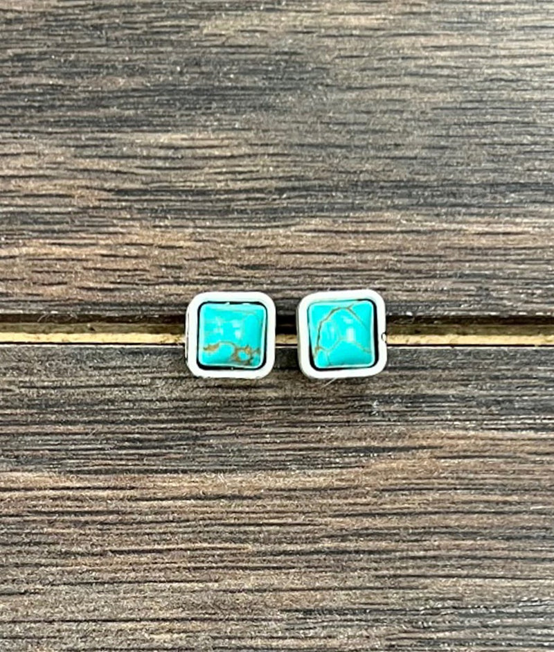 Women's Isac 6mm Square Turquoise Stud Earrings 723047