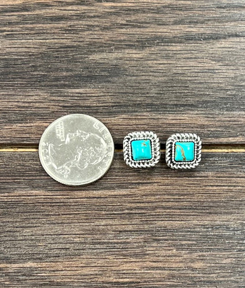 Women's Isac 6mm Square Turquoise Stud Earrings 723048