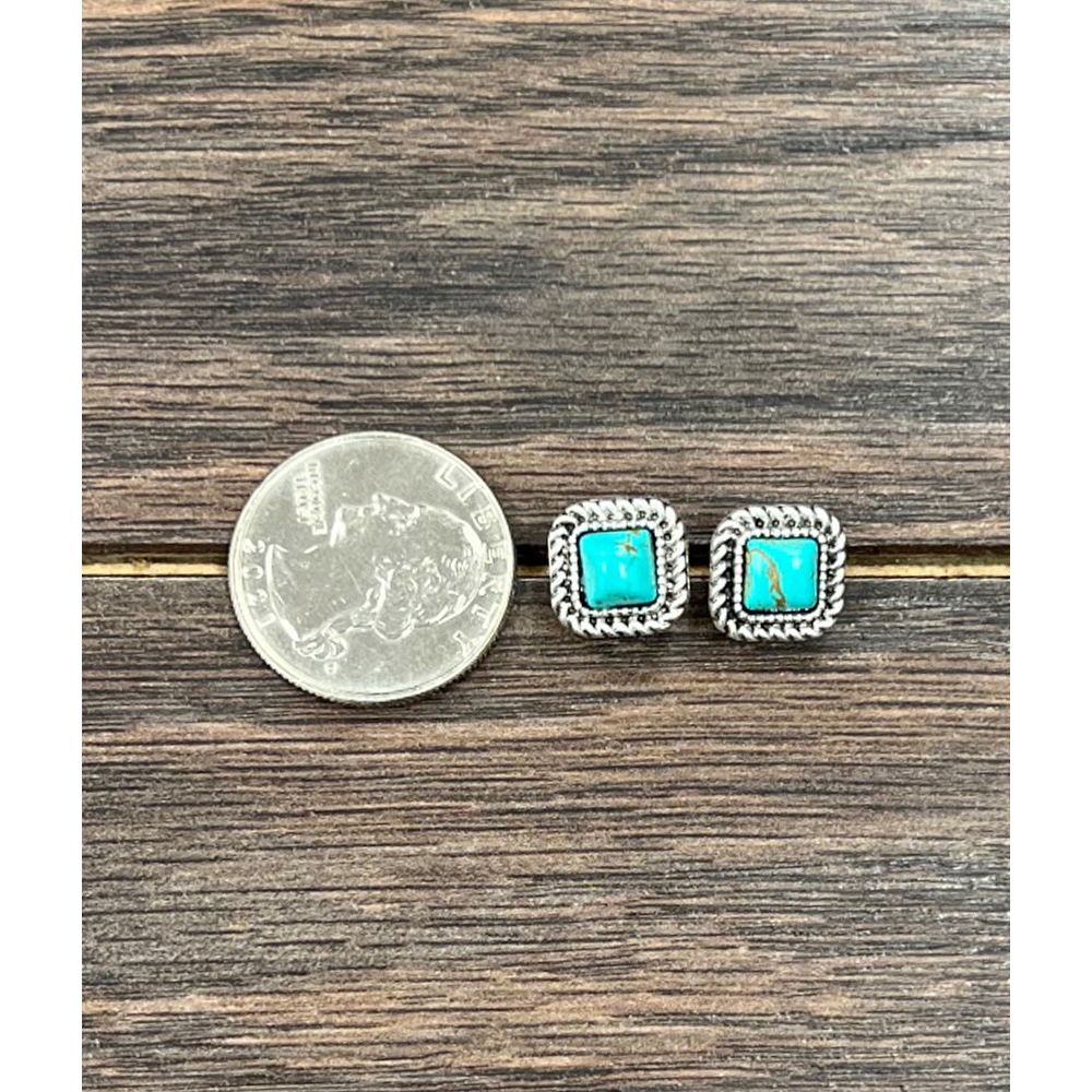 Women's Isac 6mm Square Turquoise Stud Earrings 723048