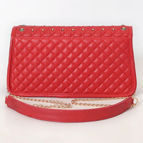 Women's American Darling Red Genuine Leather Quilted Concho Bag ADBGA871