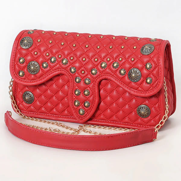 Women's American Darling Red Genuine Leather Quilted Concho Bag ADBGA871