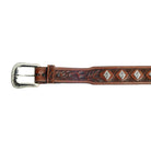 Men's Cowboy Chrome Brown Floral Tooled Belt with Diamond Conchos 1605