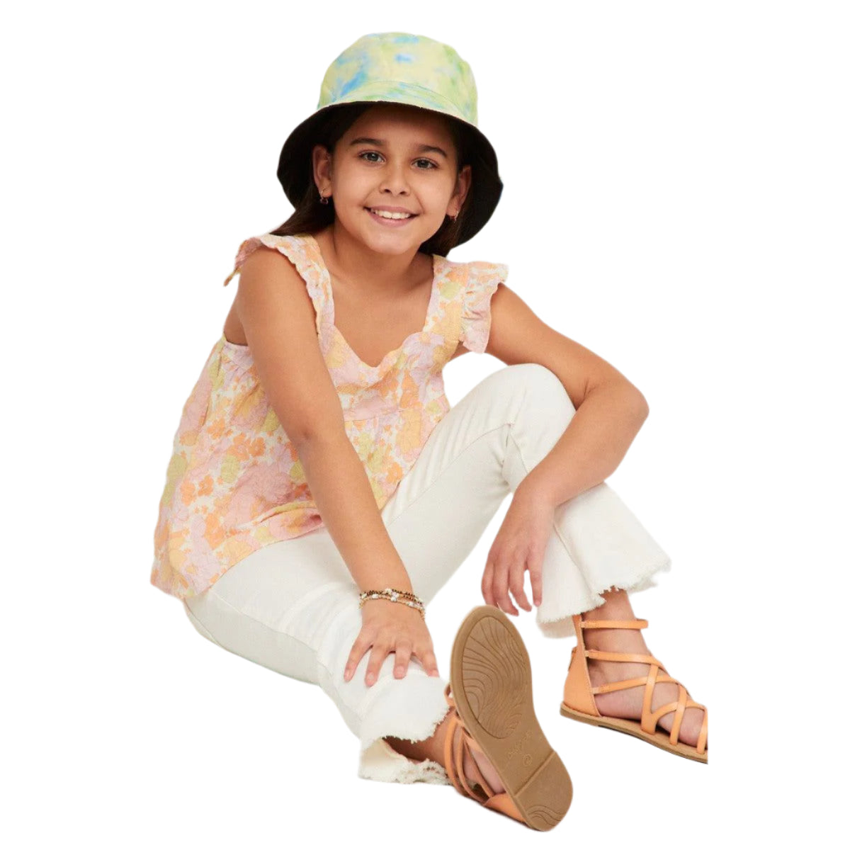 Girls Hayden Textured Floral Button Back Ruffle Tank GY5970 - Crazy House Western Wear