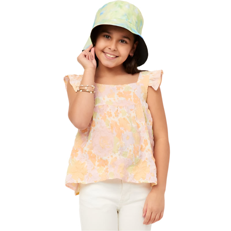 Girls Hayden Textured Floral Button Back Ruffle Tank GY5970 - Crazy House Western Wear