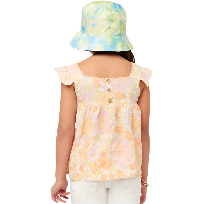Girls Hayden Textured Floral Button Back Ruffle Tank GY5970 - Crazy House Western Wear