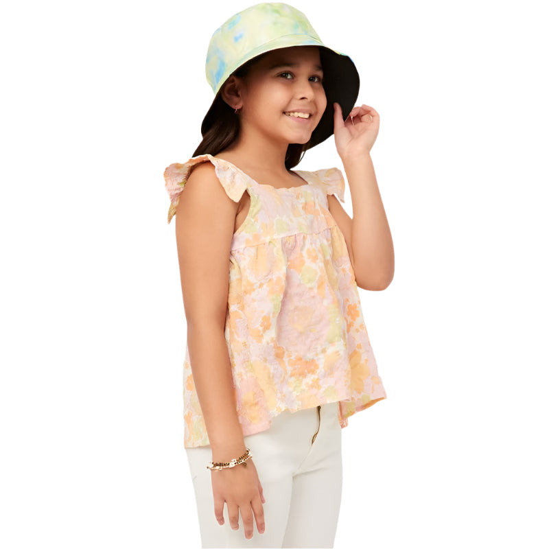 Girls Hayden Textured Floral Button Back Ruffle Tank GY5970 - Crazy House Western Wear