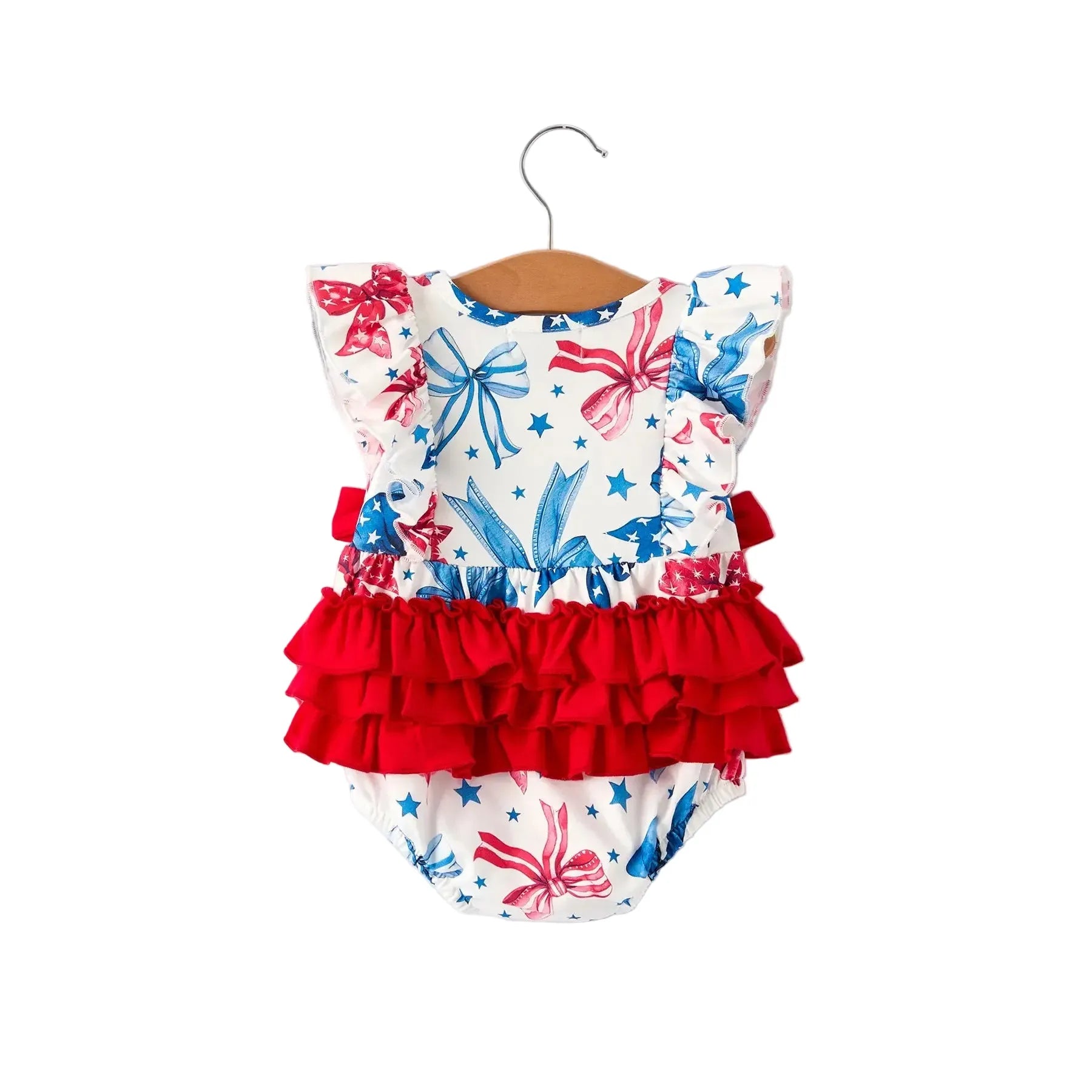 Girl's Infant 4th Of July Bow Printed Romper RPG53087