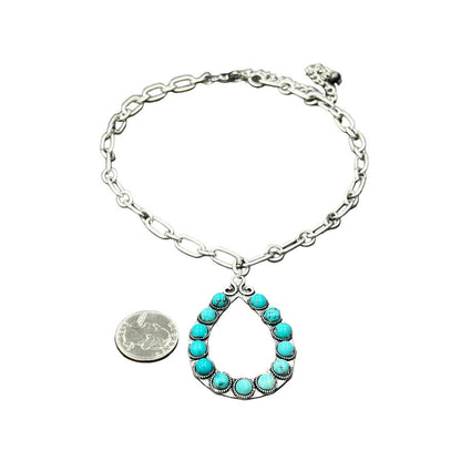 Women's Isac 15" Long Large Chain Necklace Navajo Turquoise Pendant 