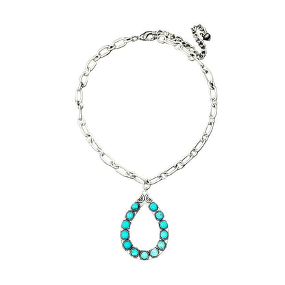 Women's Isac 15" Long Large Chain Necklace Navajo Turquoise Pendant 