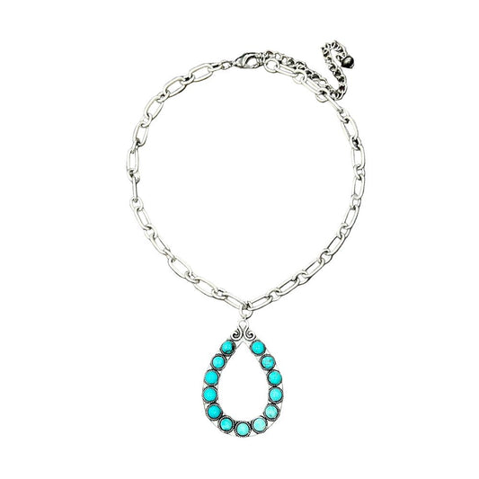 Women's Isac 15" Long Large Chain Necklace Navajo Turquoise Pendant 