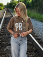 Women's Short Sleeve Brown Pray Patchwork T-shirt 