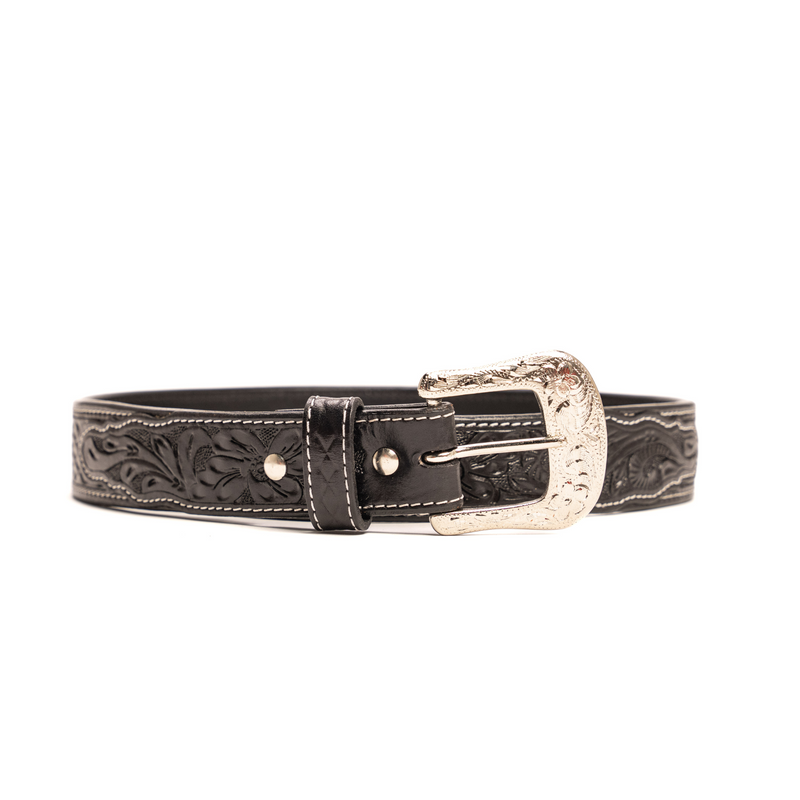 Men's Circle SH Black Tooled Leather Belt WB600BK - Crazy House Western Wear