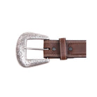 Men's Cowboy Chrome Scalloped Belt with Rawhide Braid and Praying Cowboy Conchos 1785