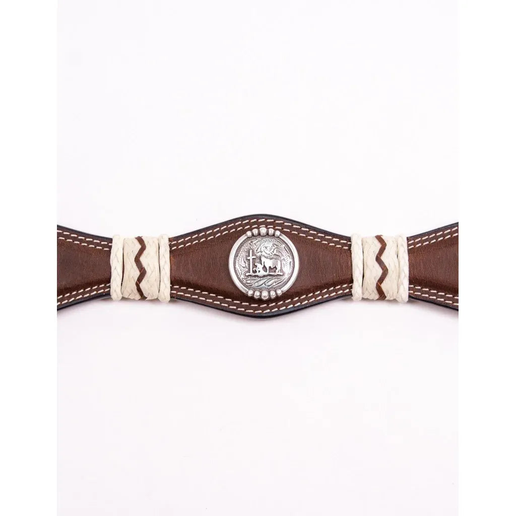 Men's Cowboy Chrome Scalloped Belt with Rawhide Braid and Praying Cowboy Conchos 1785