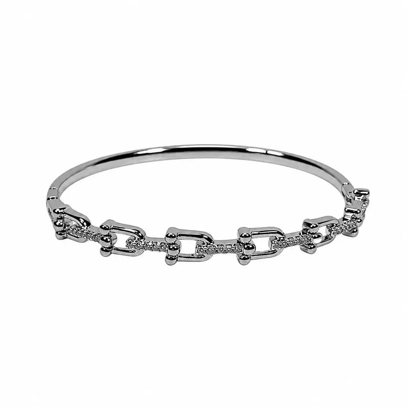 Women's West & Co 18K White Gold Plated Link and Stud Bangle WC-BR17WG