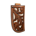 Men's Tooled Leather Knife Sheath with Off White Underlay