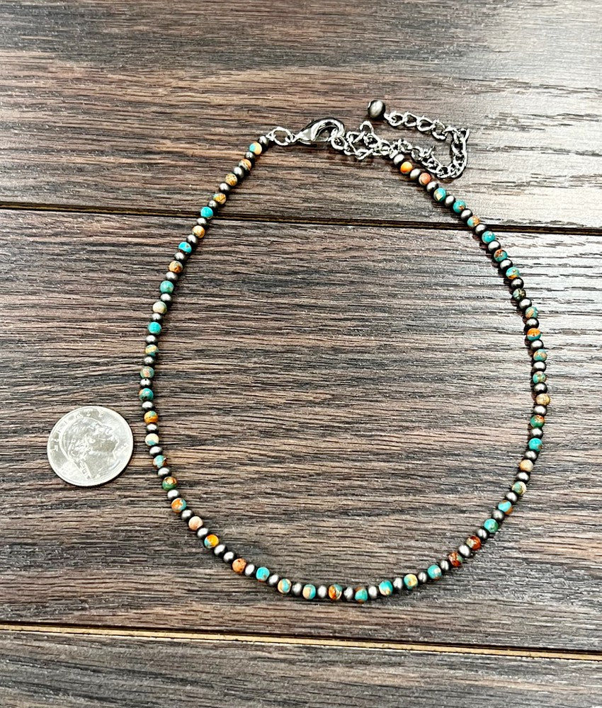 Isac Women's 15" Western 4mm Round Gemstone Necklace 