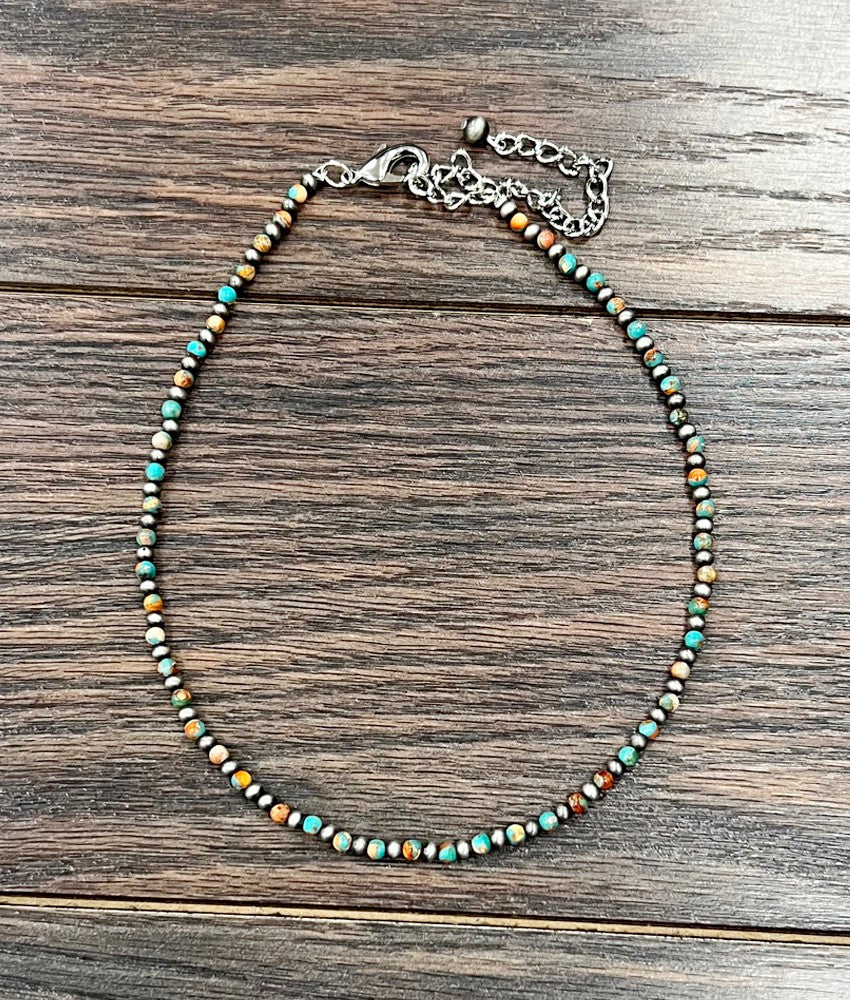 Isac Women's 15" Western 4mm Round Gemstone Necklace 
