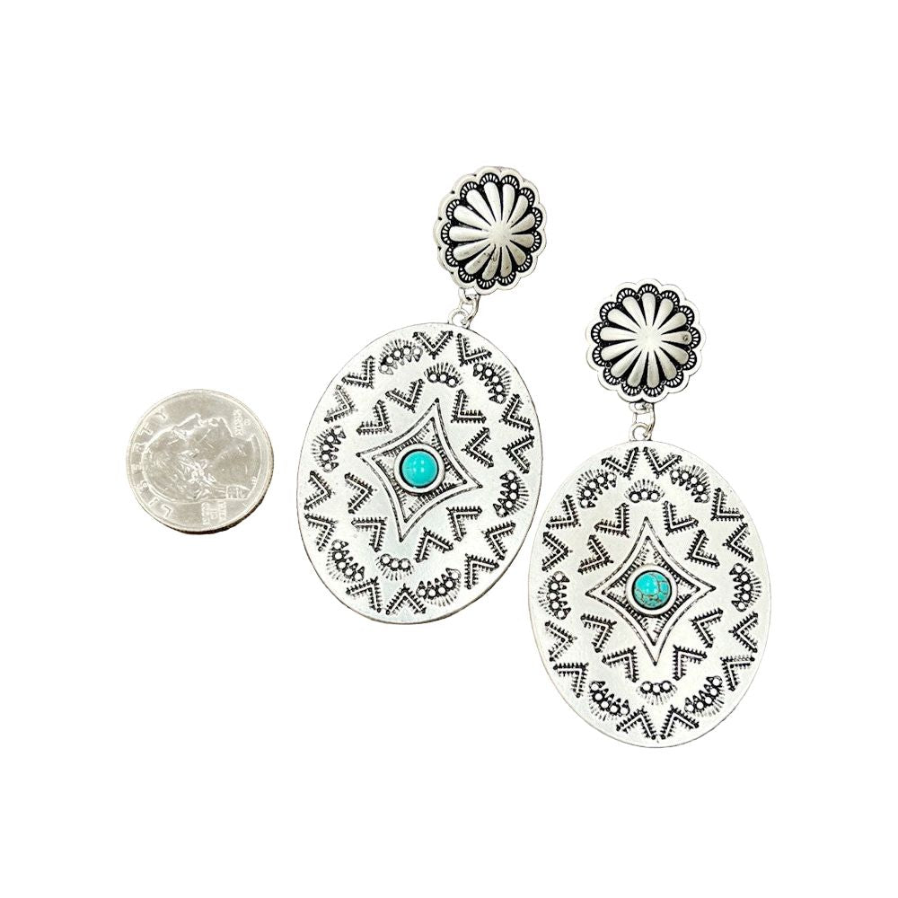 Women's Isac 3" Long Concho Turquoise Post Earrings