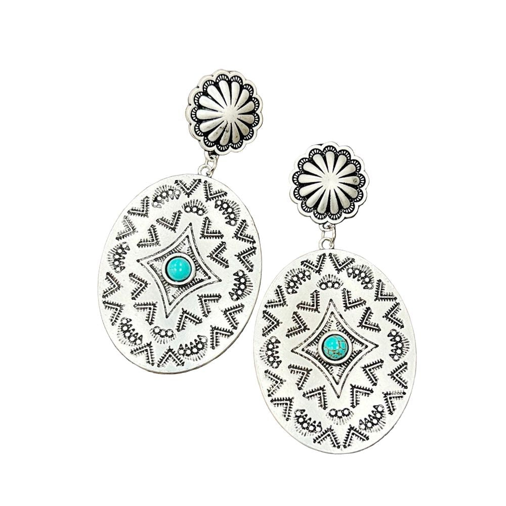 Women's Isac 3" Long Concho Turquoise Post Earrings