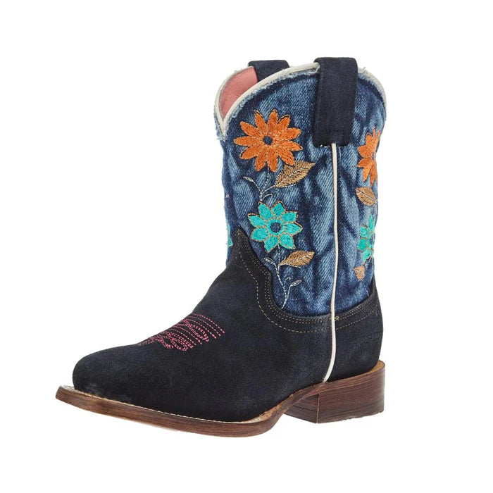 Girl's Roper Flower Power Blue Suede and Denim Shaft Cowgirl Boot 09-018-7022-8706