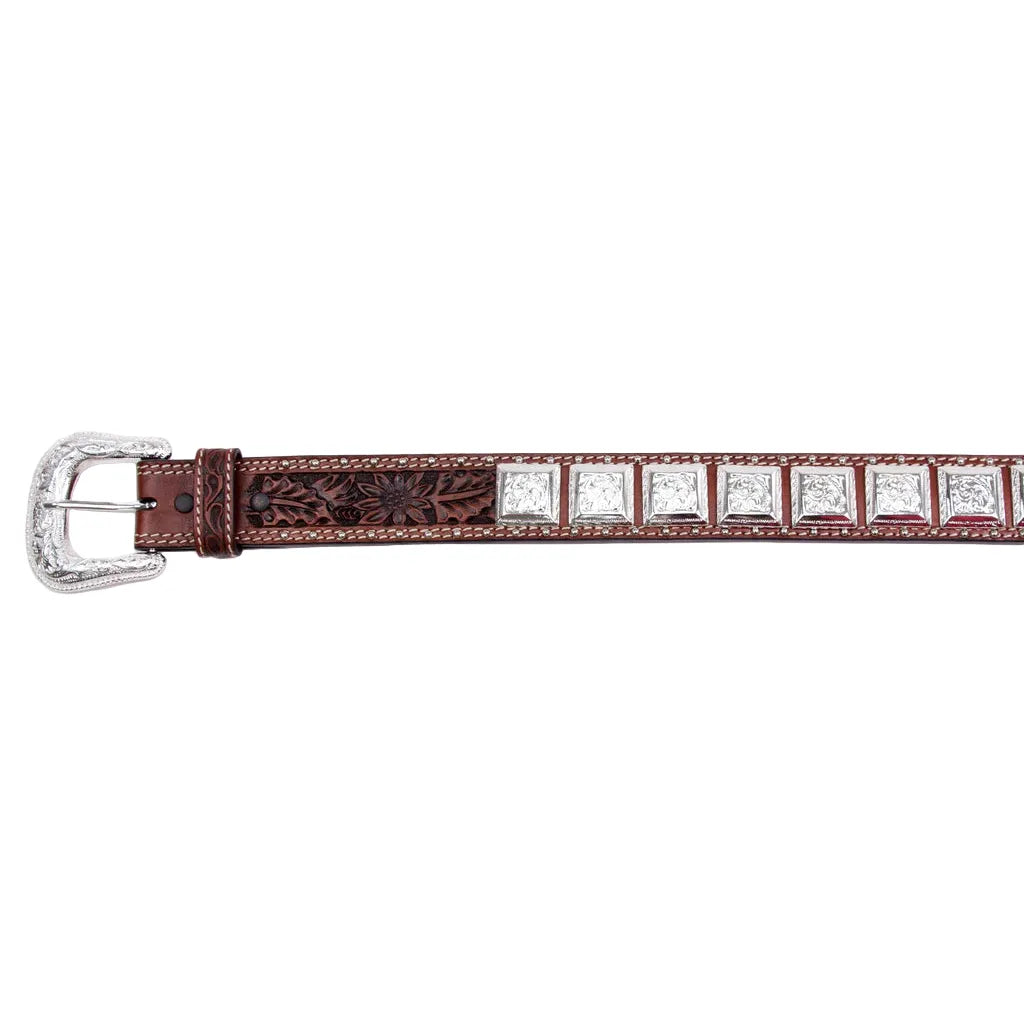 Men's Cowboy Chrome Brown Square Crystal Belt 1846