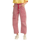 Women's Red Cotton Braid Drawstring Waist Stripe Barrel Pants R7111-4