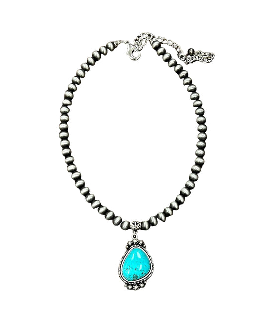 Women's Isac 16" Long Navajo Pearl Turquoise Necklace 