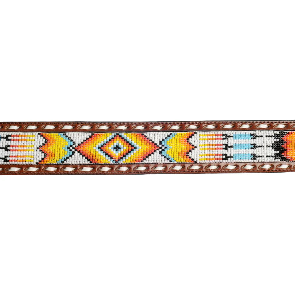 Women's Cowboy Chrome Indian Head Buckle With Buck Stitch and Rainbow Indian Beads 1895