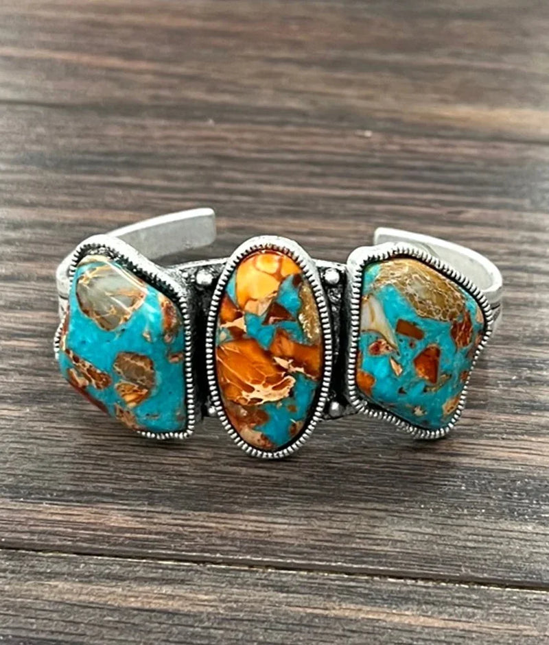 Isac Women's Big Western Gemstone Cuff Bracelet  