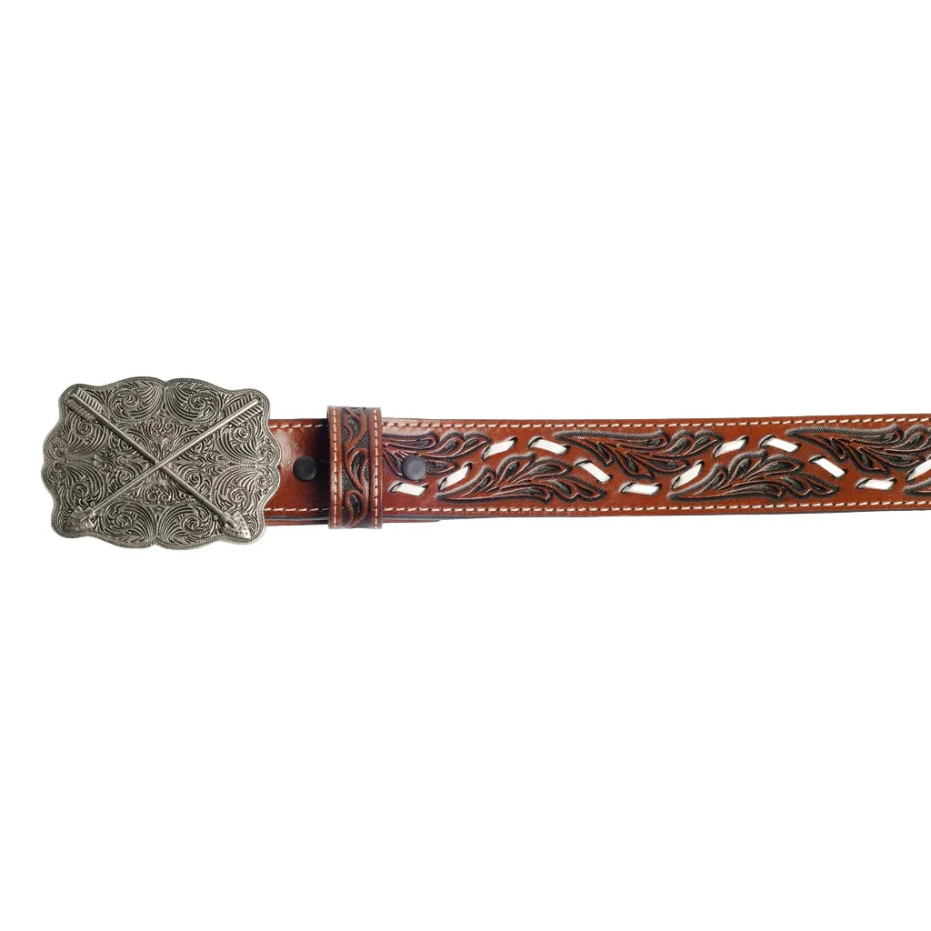 Women's Cowboy Chrome Floral Tooled ZZ Buck Stitch Belt 1916