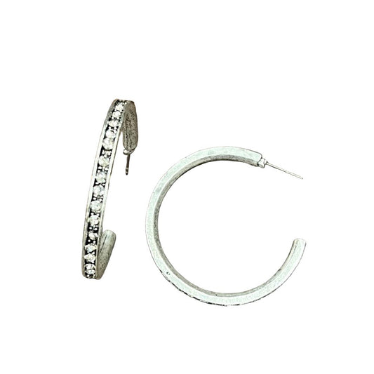 Women's Isac 1.75" Long Crystal Hoop Stud Earrings 