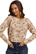 Women's Floral Crew Neck Long Sleeves Sweater Knit Top ST3677F-01