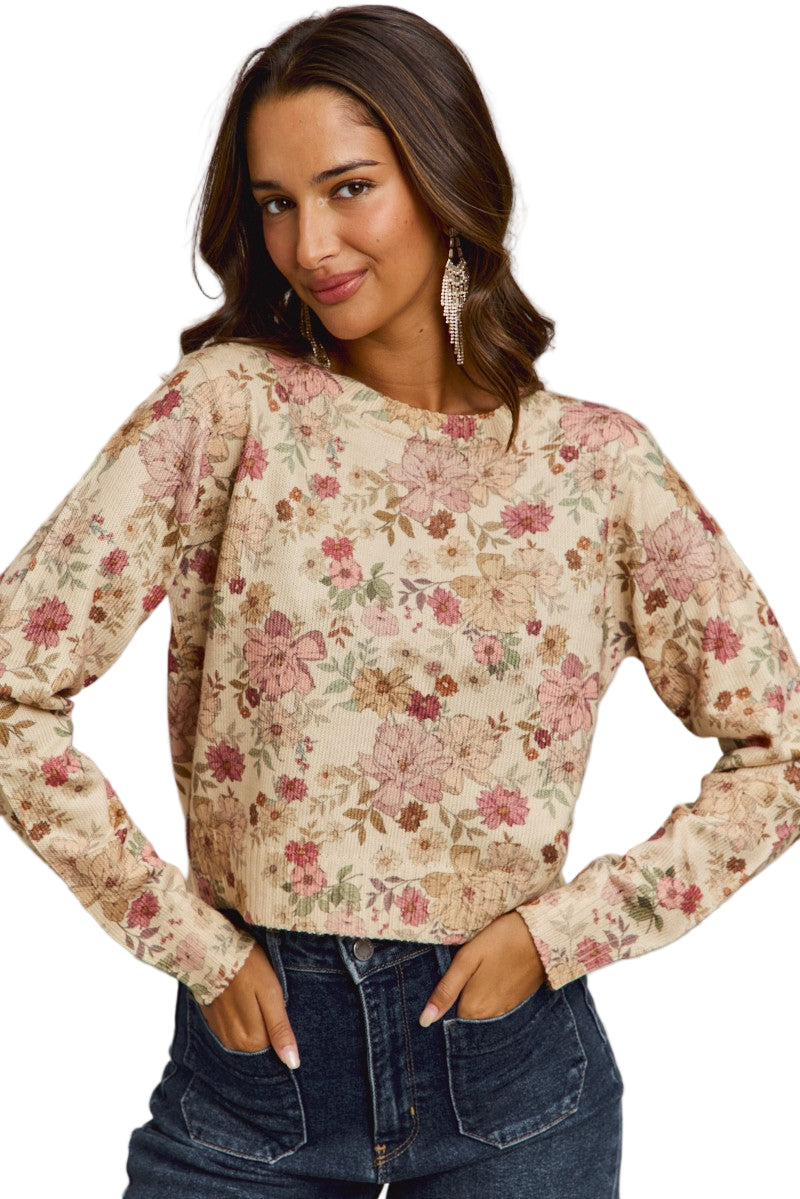 Women's Floral Crew Neck Long Sleeves Sweater Knit Top ST3677F-01
