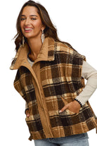 Women's Oversized Sherpa Fleece Checker Vest Jacket ST2049F