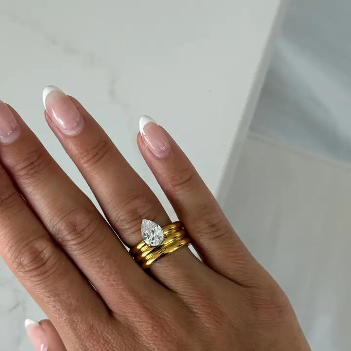 Women's Gold and Silver Plated Olivia Thick Pear Shaped Ring