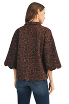 Jodifl Women's Leopard Scallop Edge Detail Leopard Suede Top 