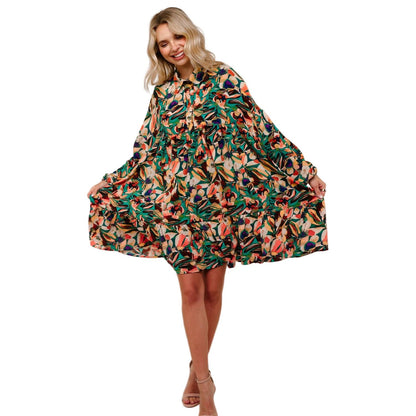 Women's Collared Floral Dress with Ruffle HD7160A