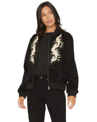 Women's Rock & Roll Denim Microsuede Studded Bomber Jacket BW92C07786