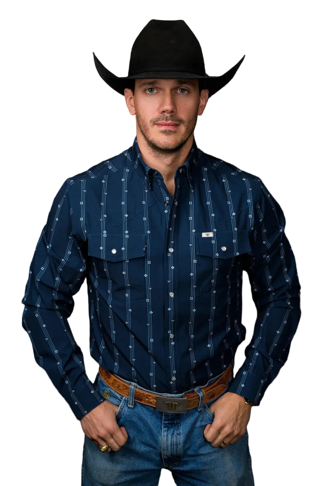 Ferrell Men's Blue "The Kaden" Long Sleeve Pearl Snap Shirt FPL1026153