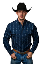 Ferrell Men's Blue "The Kaden" Long Sleeve Pearl Snap Shirt FPL1026153